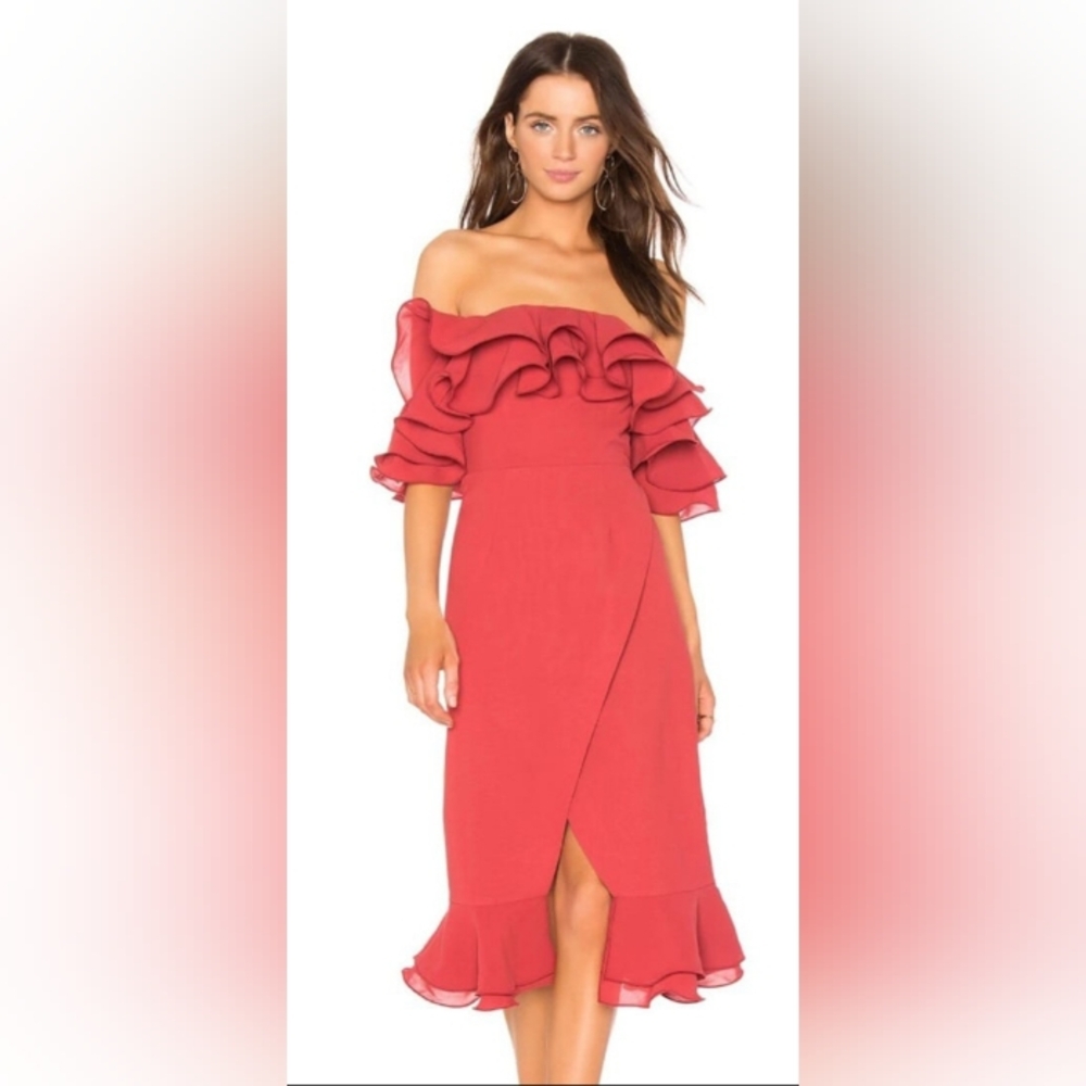 C/Meo Collective Immerse Ruffle Off Shoulder Midi Dress Size M